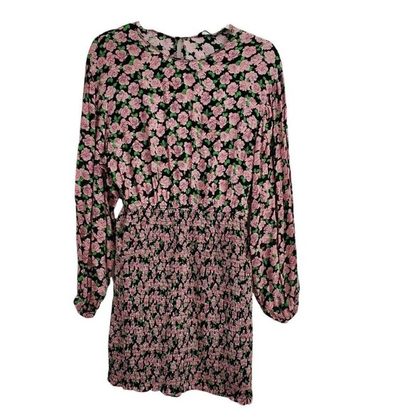 Zara Womens Mini Dress Large Floral Print Smocked Bottom Bloggers Favorite - Picture 1 of 12